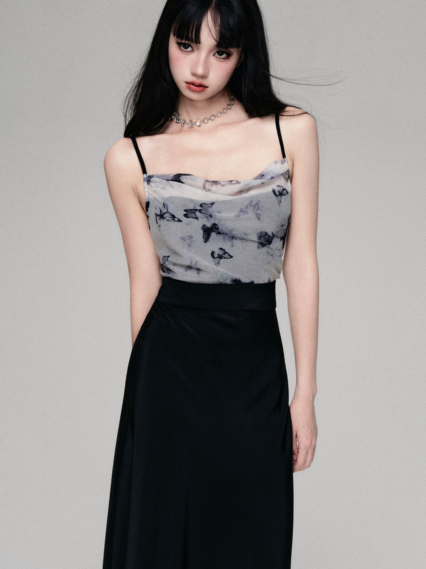 Tulle Splicing Butterfly Print Suspender Dress