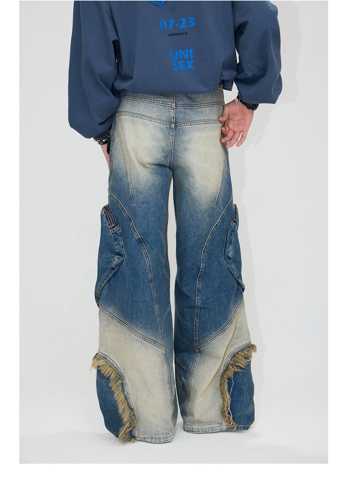 Loose Straight Multi-pocket Washed Denim Pants