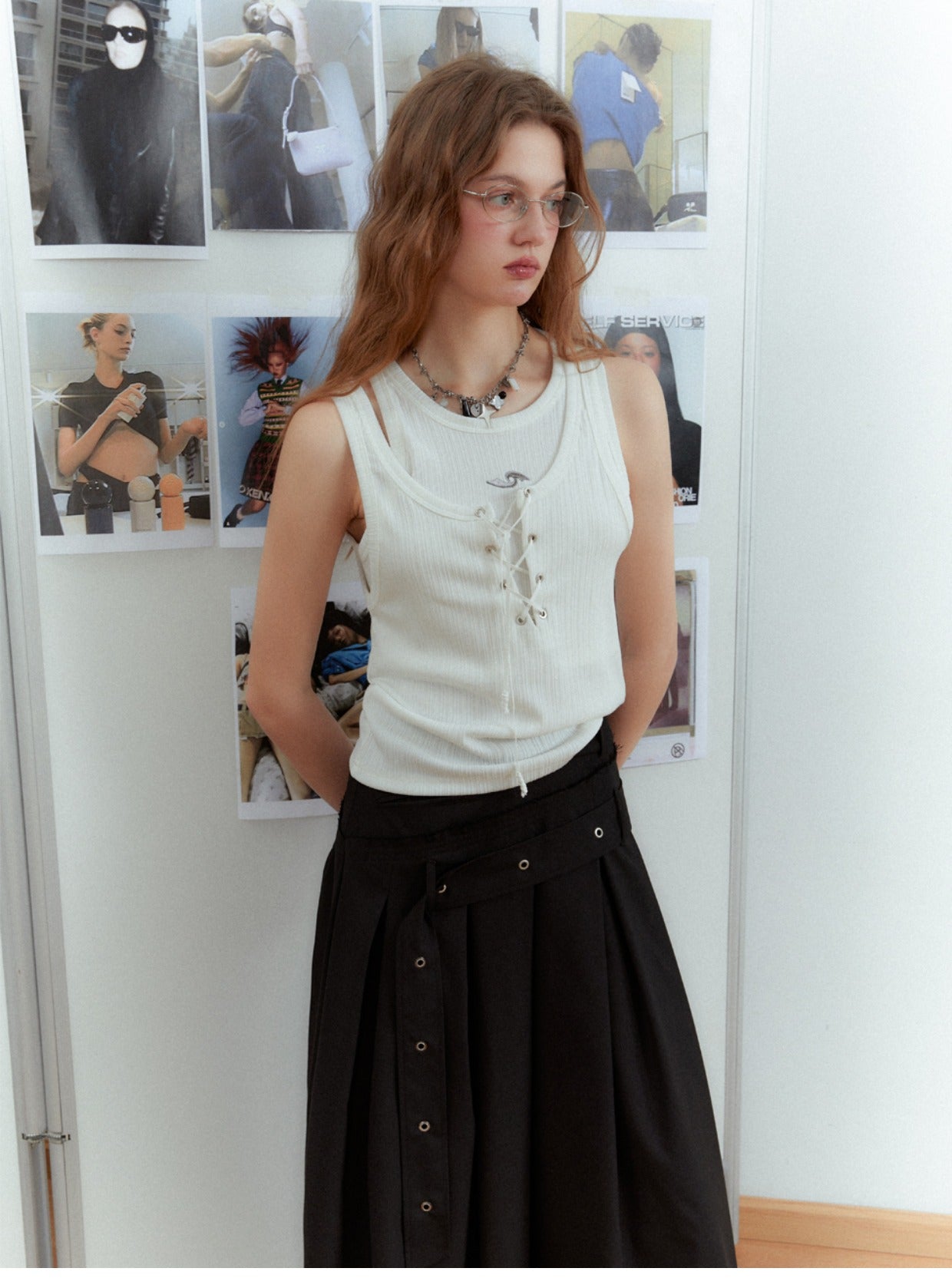 Asymmetrical long length pleated skirt