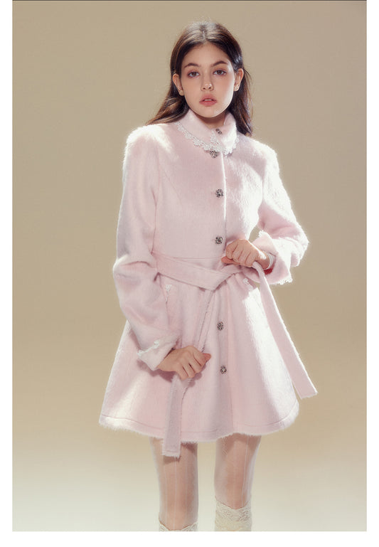 Girly Frill Short Length Wool Coat