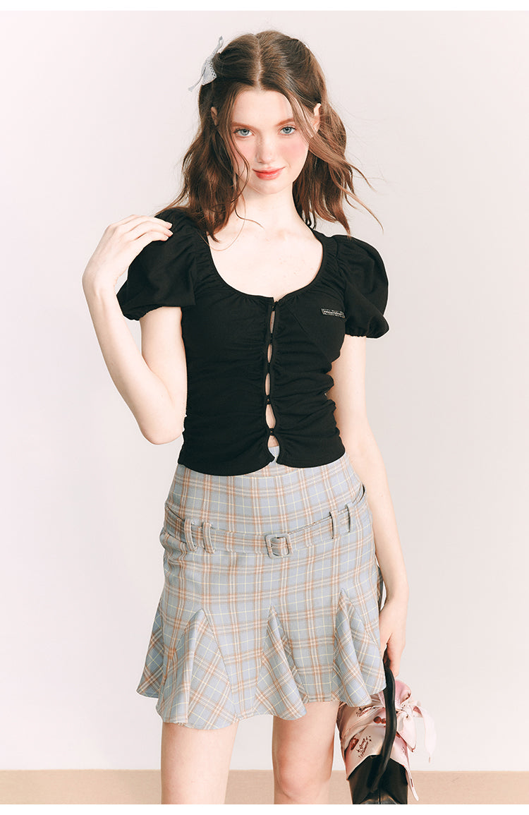 Plaid Slim Short  Length Skirt