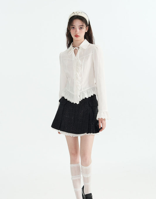 Autumn V-Neck Strap Lace Shirt