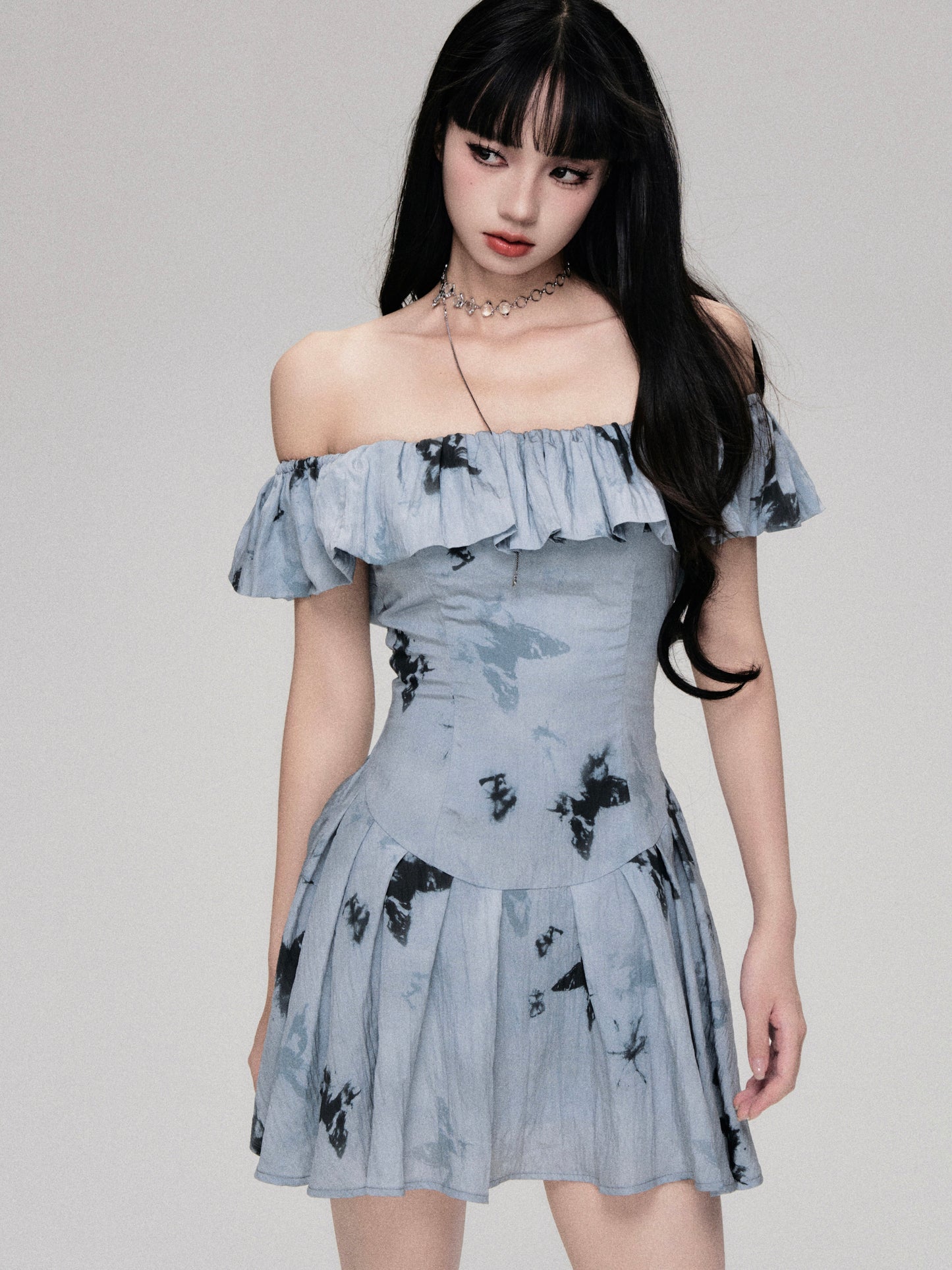 Off-the-shoulder Butterfly Ruffle Dress