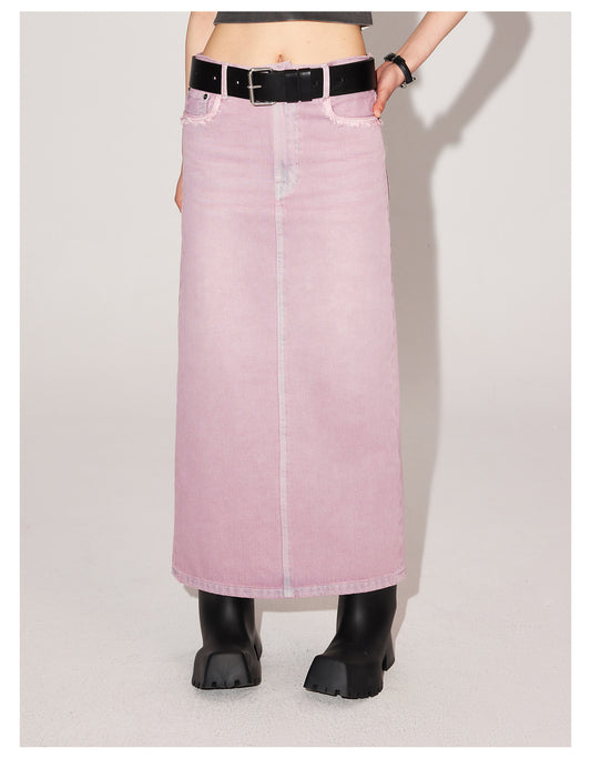 Slim Fit Long Length Washed Denim Skirt