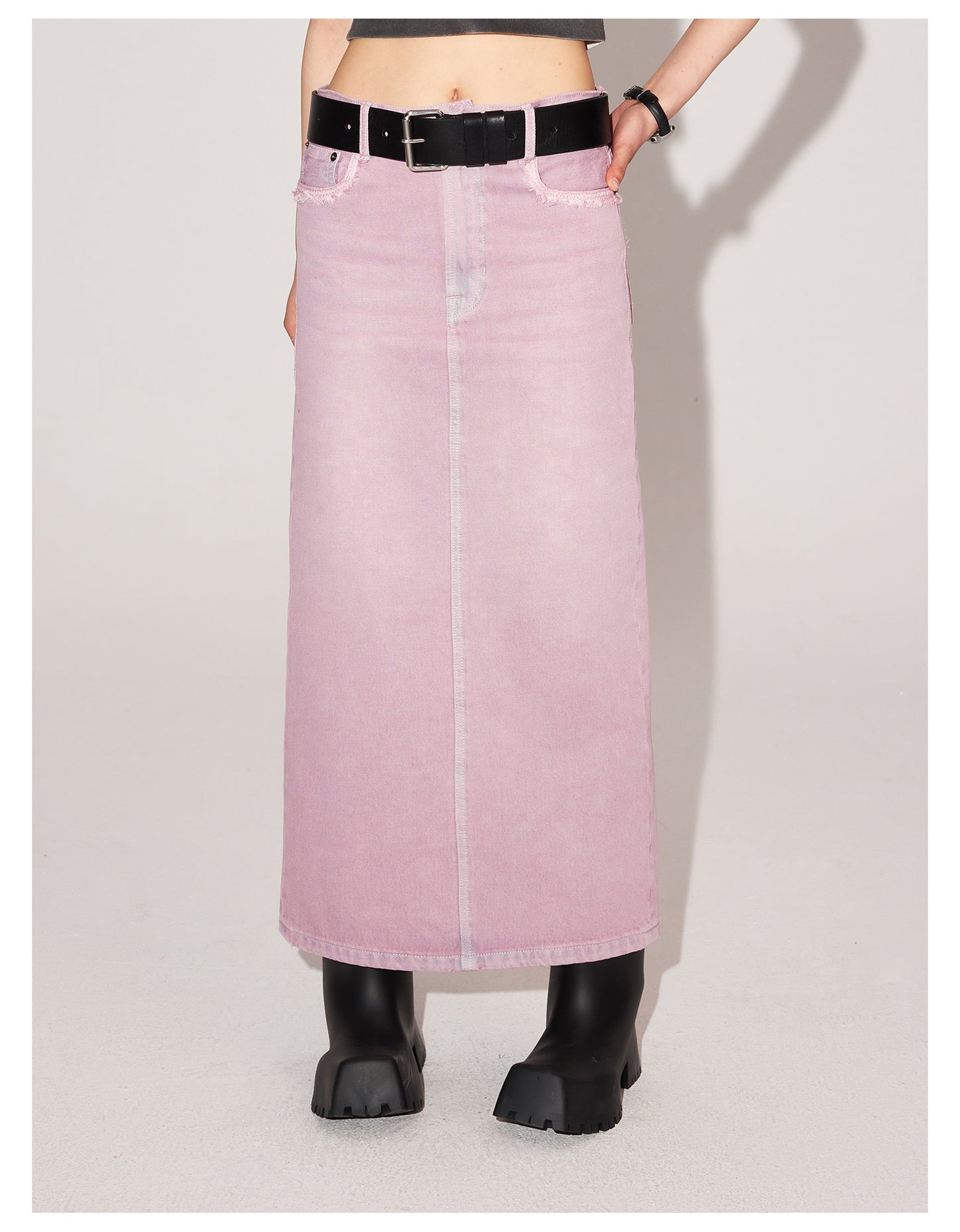 Retro Damaged Washed Row-Edge Skirt