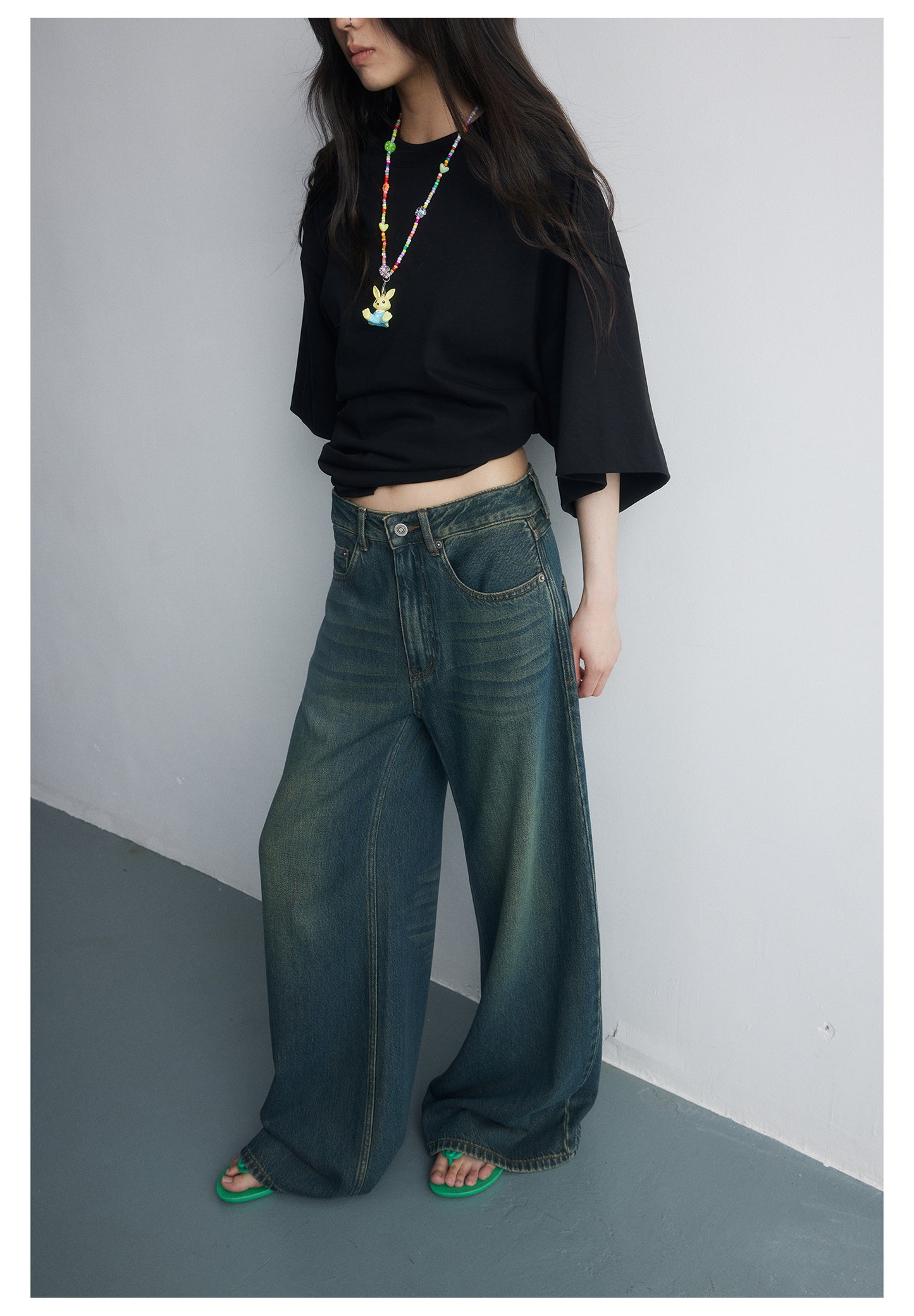 Vintage Damaged Loose Wide Leg Denim Pants