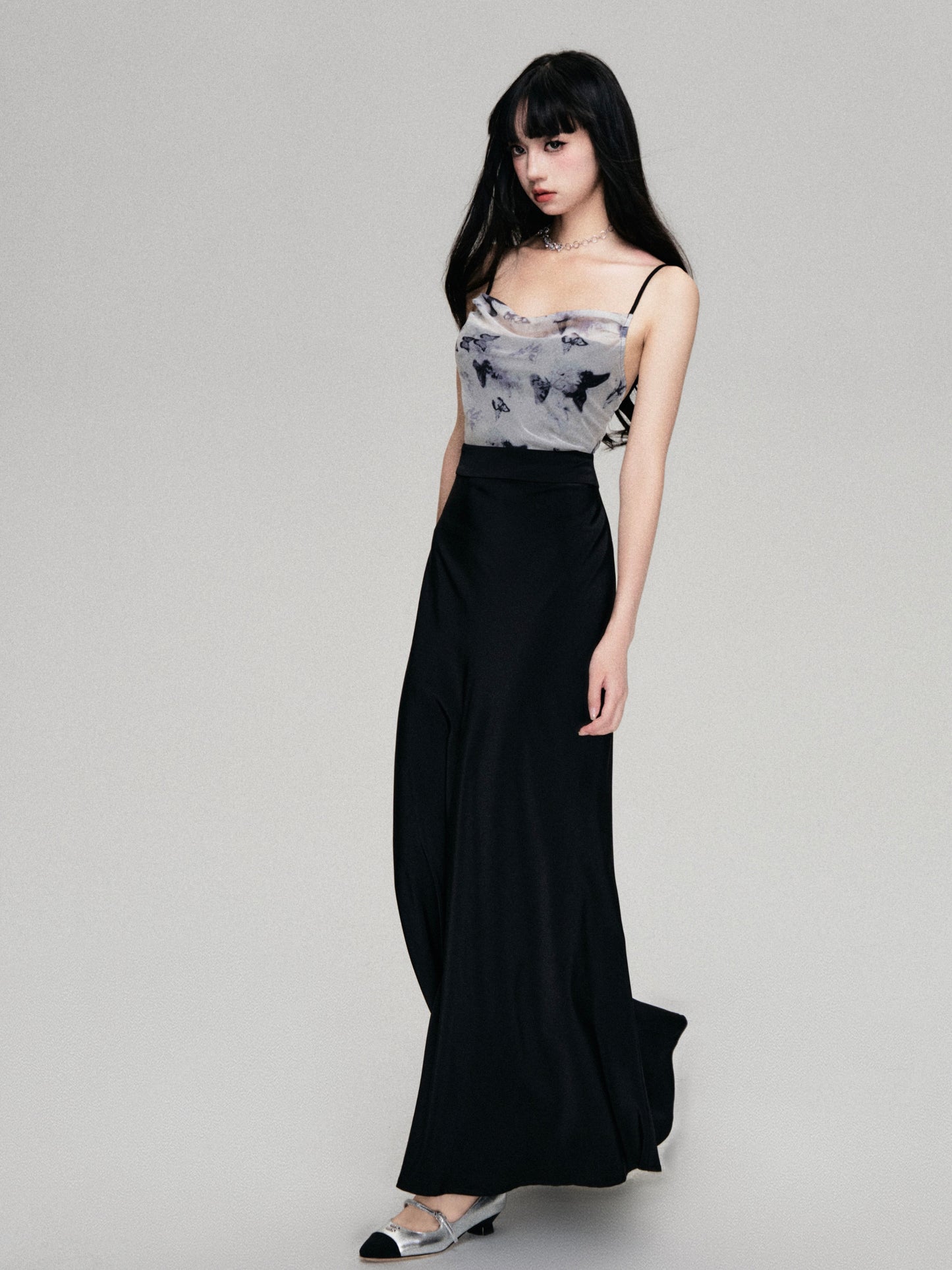 Tulle Splicing Butterfly Print Suspender Dress