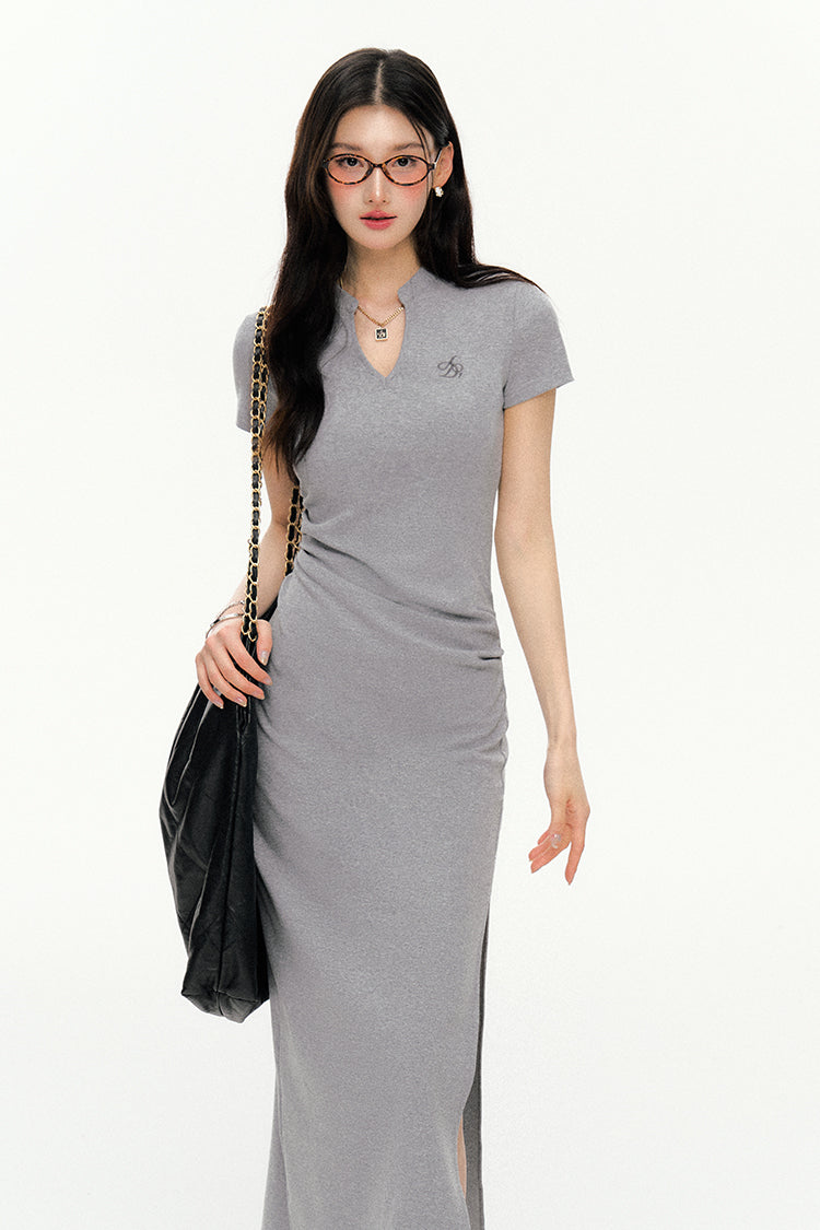 V-Neck Slit Slim Dress