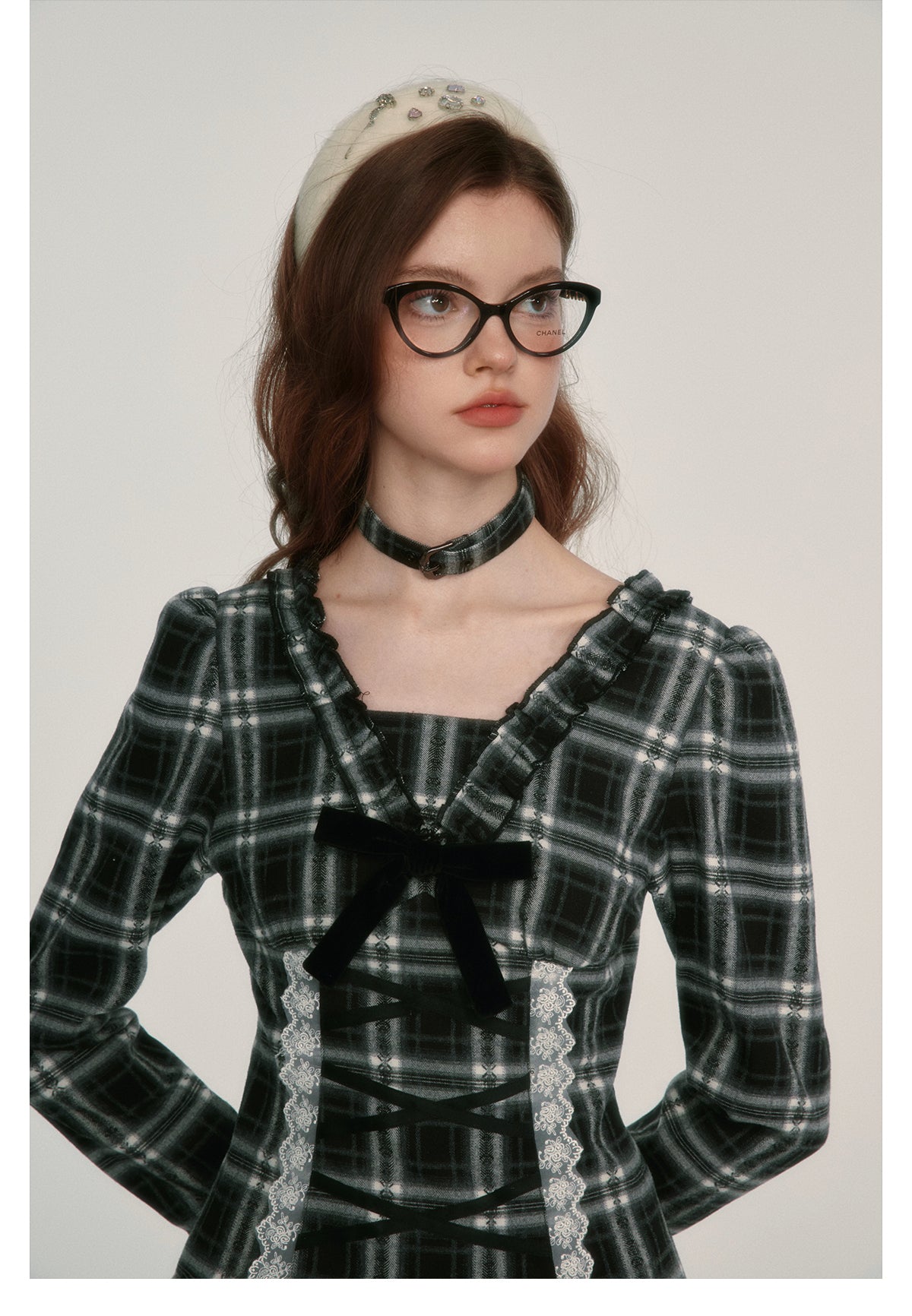 Plaid V-neck Waist Dress