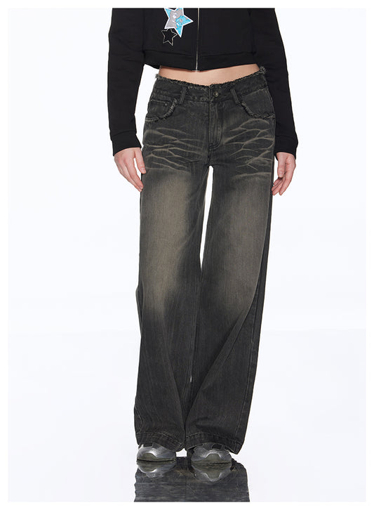 Loose fit retro washed black denim pants