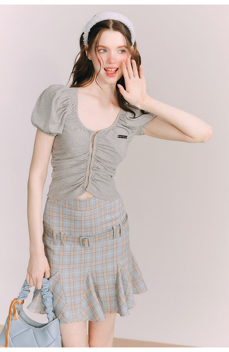 Plaid Slim Short  Length Skirt