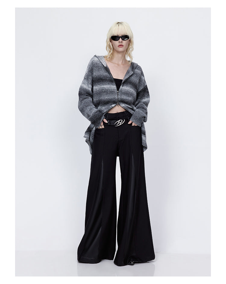 Wool wide-leg reconstructed leather flared pants