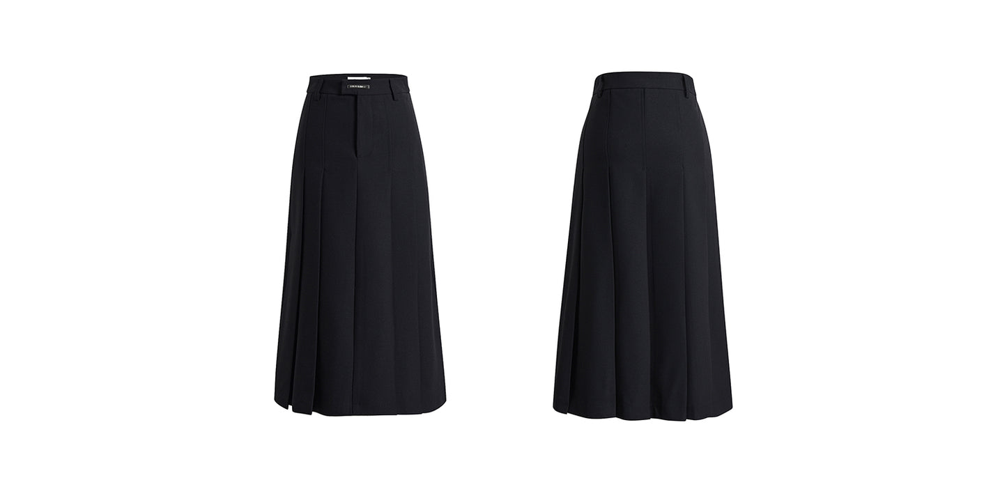 College Style Pleated Slim Long Skirt