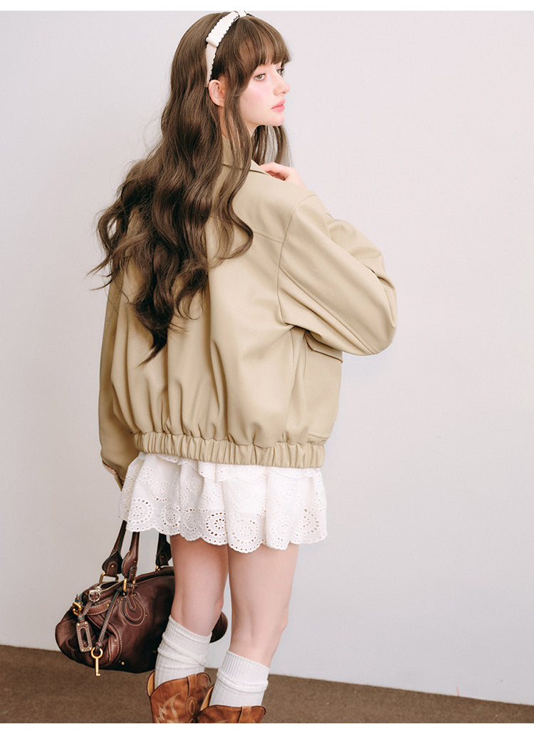 Retro short length leather jacket