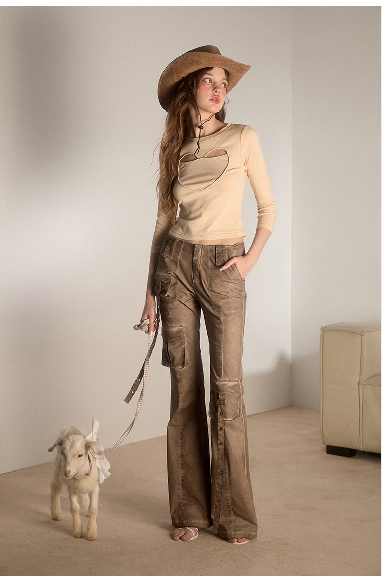 Flare Wash Overall Wide Leg Pants