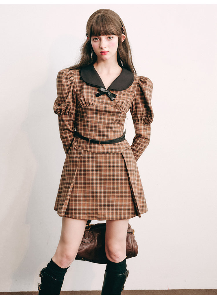 Plaid Skirt Retro Maillard Dress