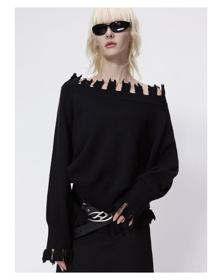 Irregular design off-shoulder silk knit