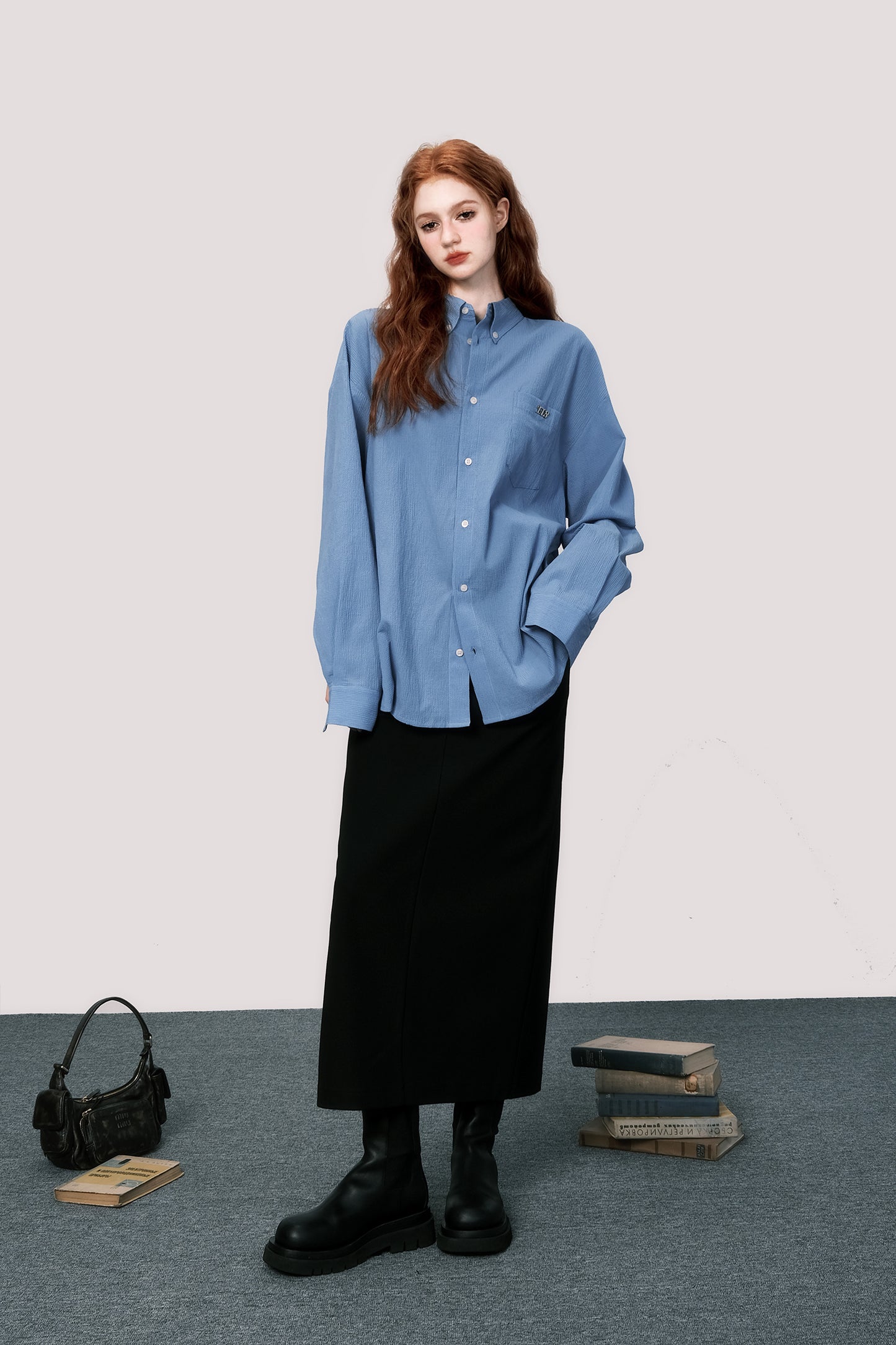 Loose fit blue cotton shirt