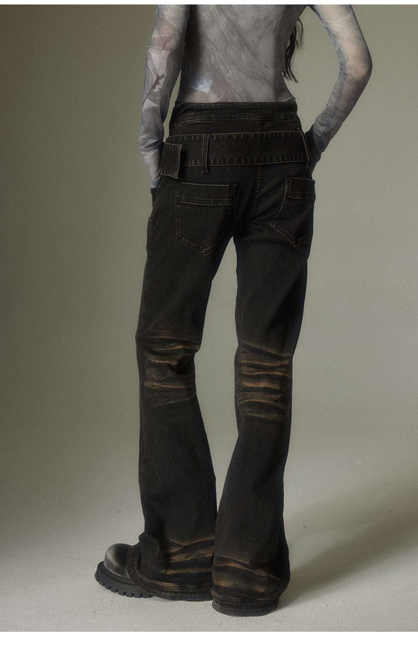 Slim Fit Retro Washed Flared Denim Pants