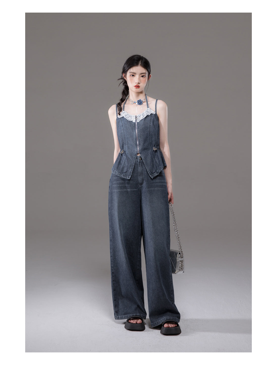 Double strap slimming denim set