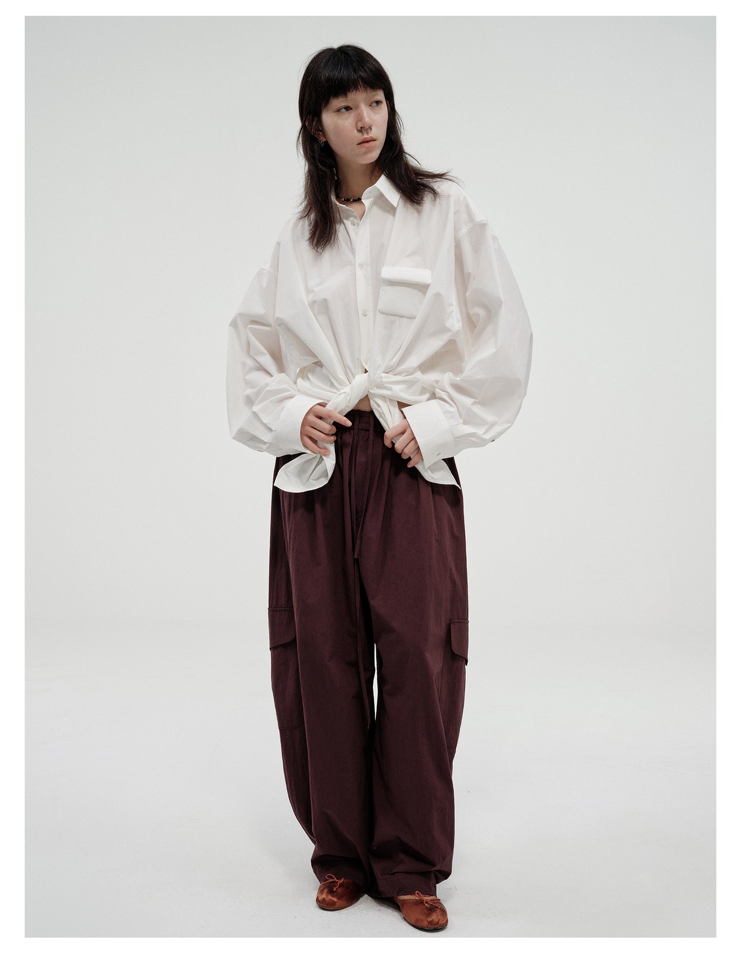 Wide leg loose fit casual cargo pants