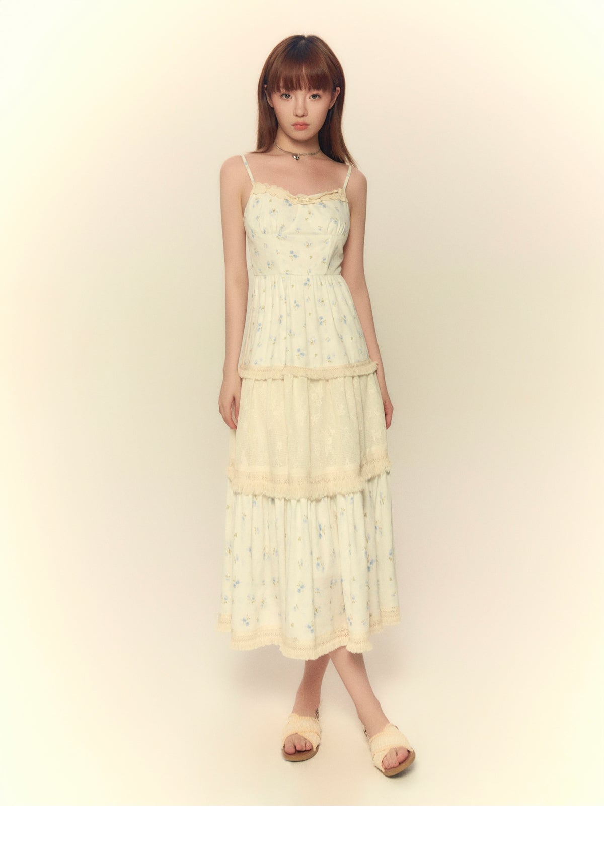 Floral Lace Splicing Suspender Dress