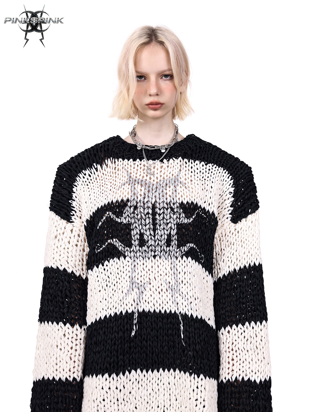 Oversized shoulder pad stripe knit