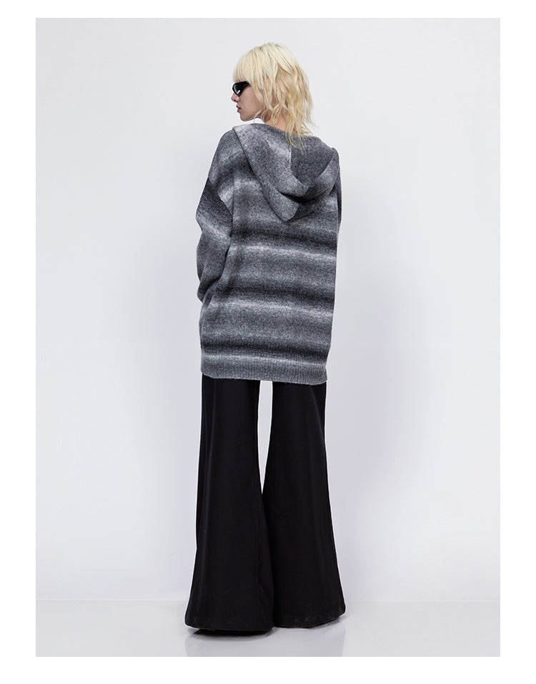 wool striped knit hood cardigan