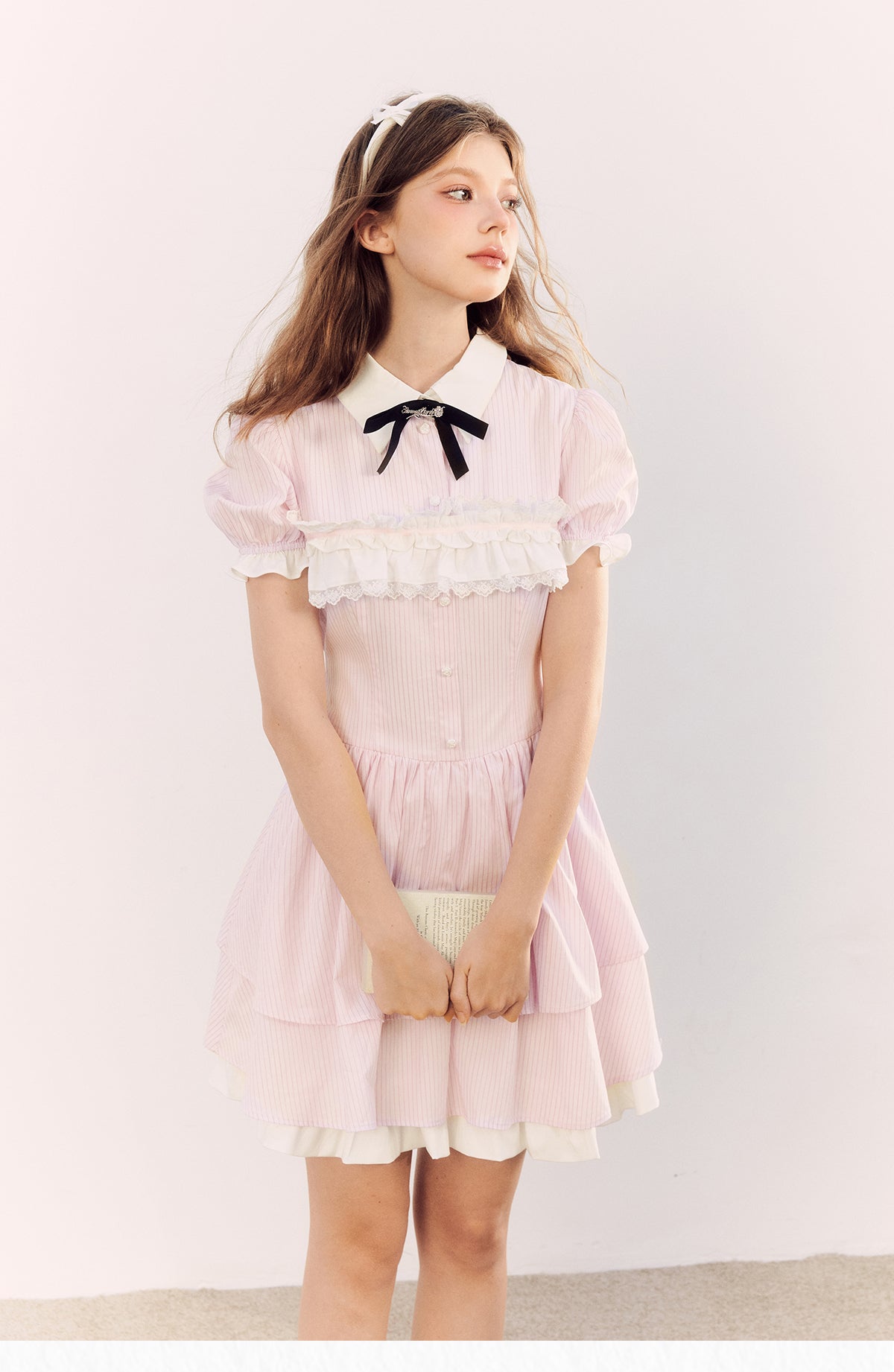 Pink striped lace waist dress