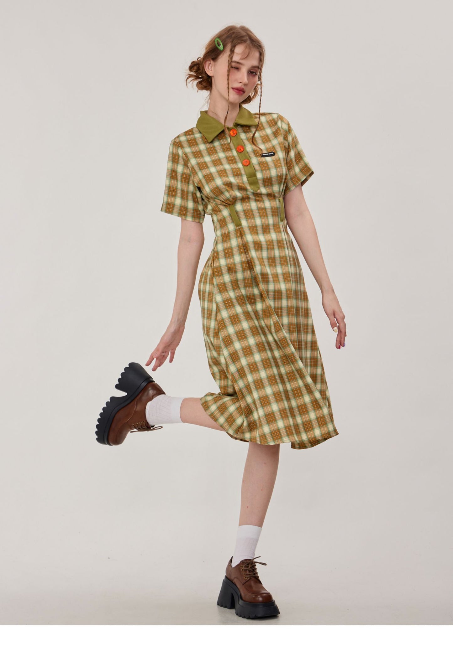 Polo Collar Plaid Dress