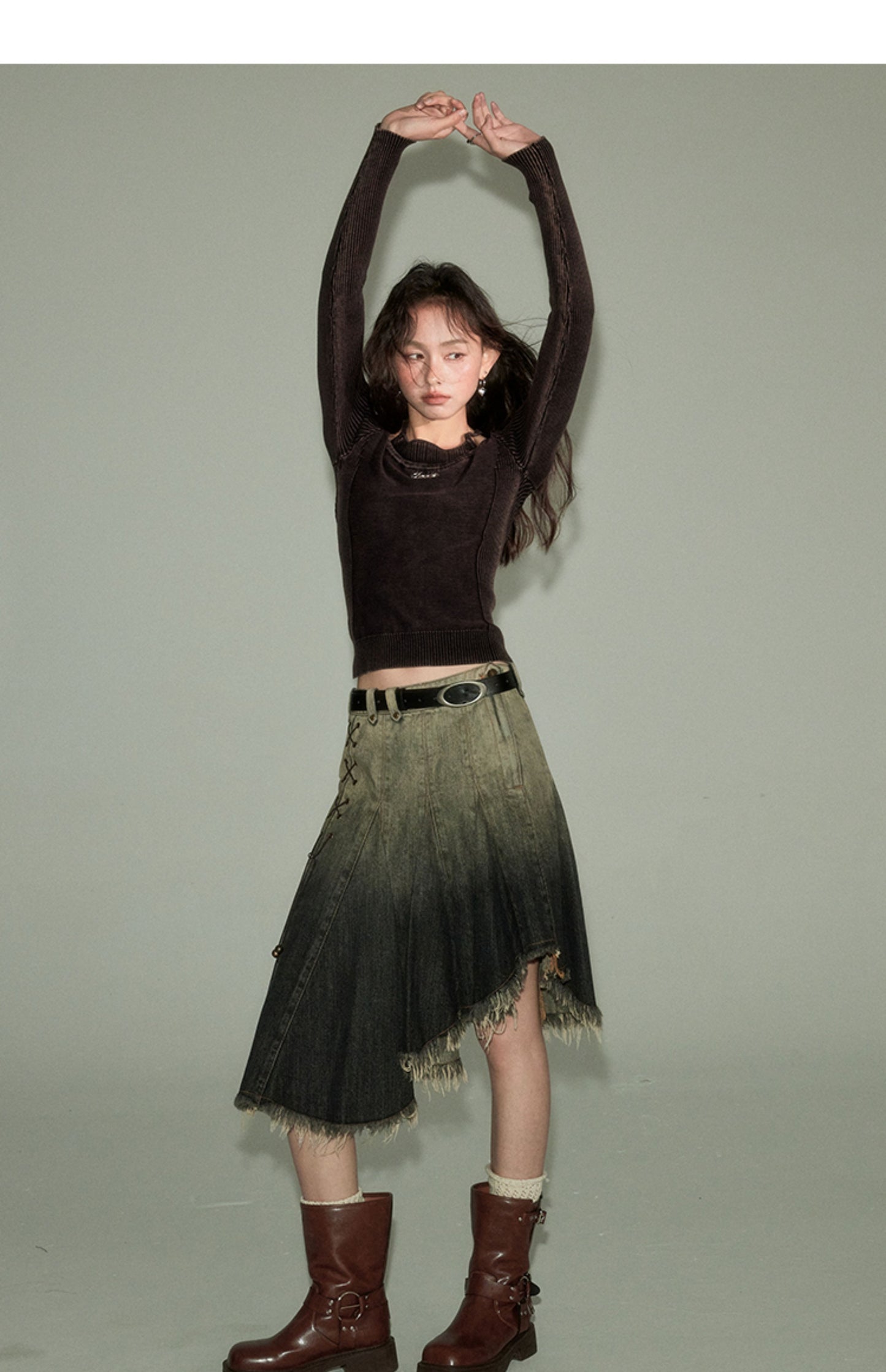 Irregular Design Gradient Denim Skirt