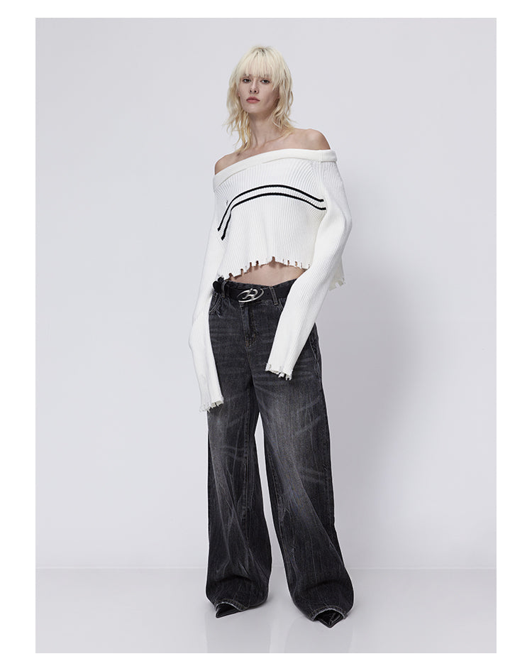 Wide Leg Washed Retro Flared Black Denim Pants