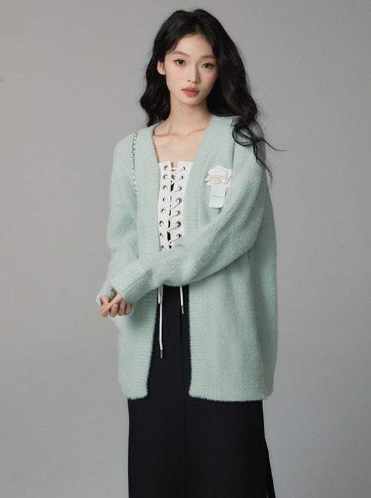 Sweet mint soft loose cardigan