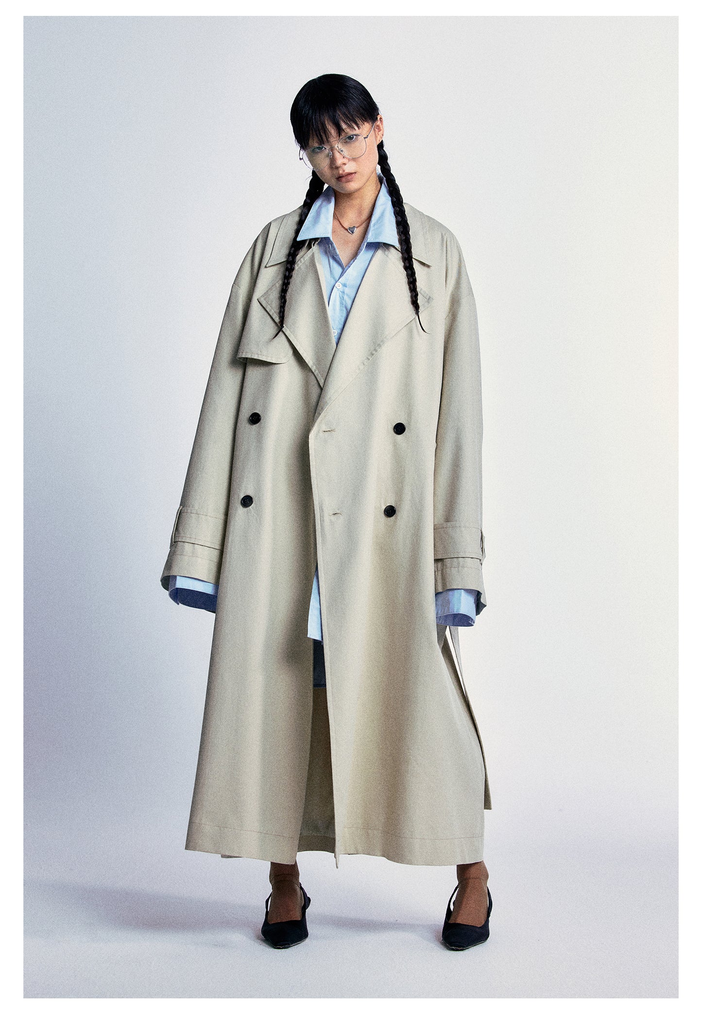 Oversized long length wide sleeve trench coat