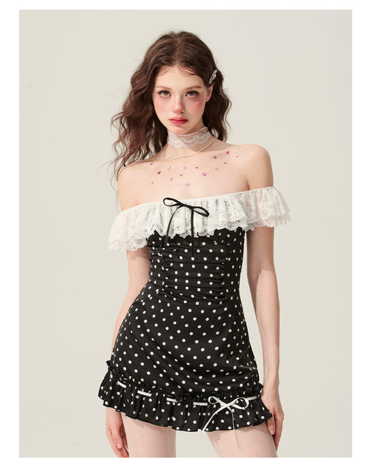 One Shoulder Polka Dot Dress