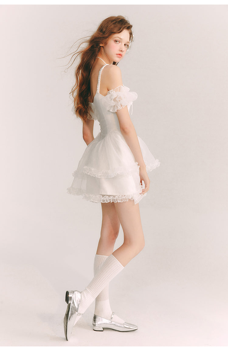 Frill Suspender Puff Skirt Short Dress