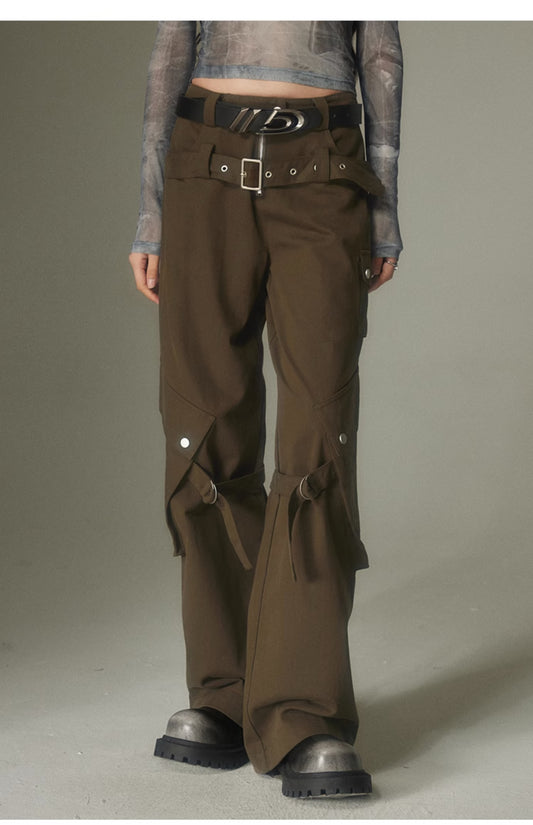 Loose Straight Double-Belt Multifunctional Pants