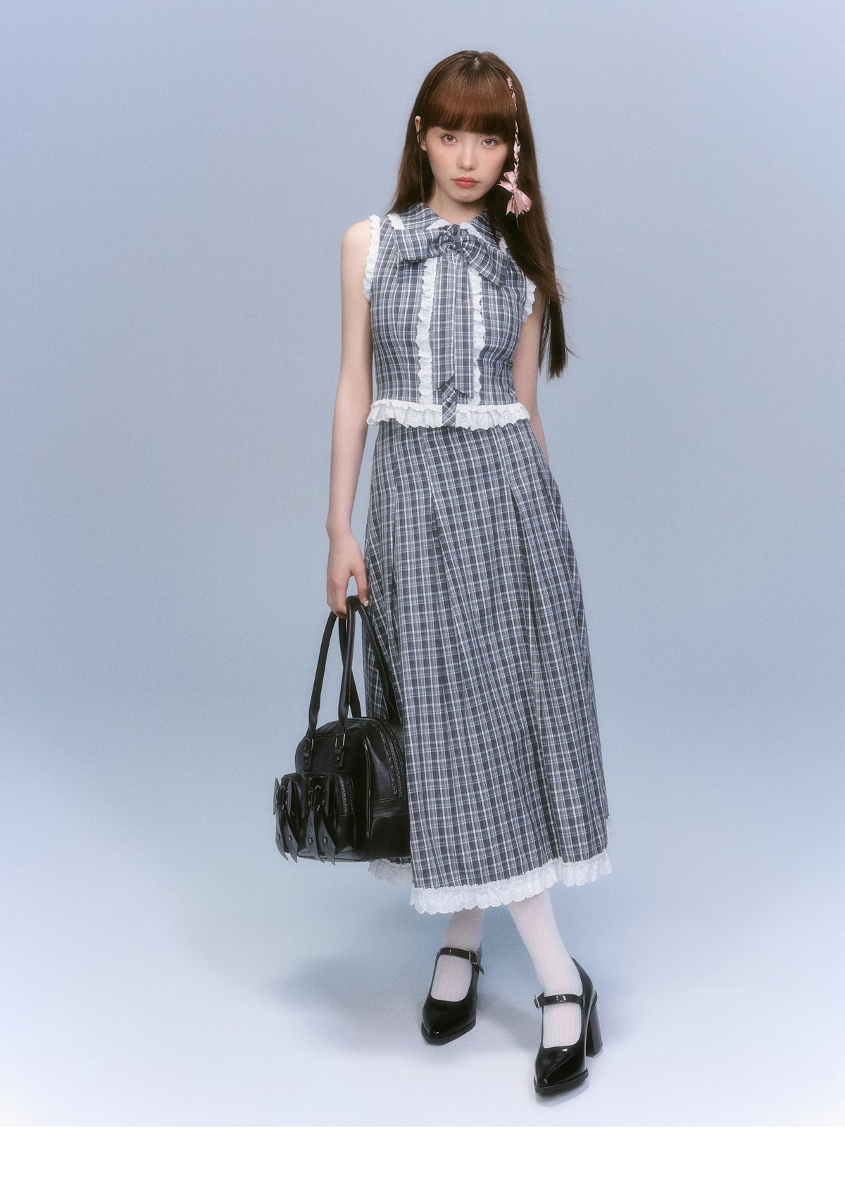 Plaid top and skirt set