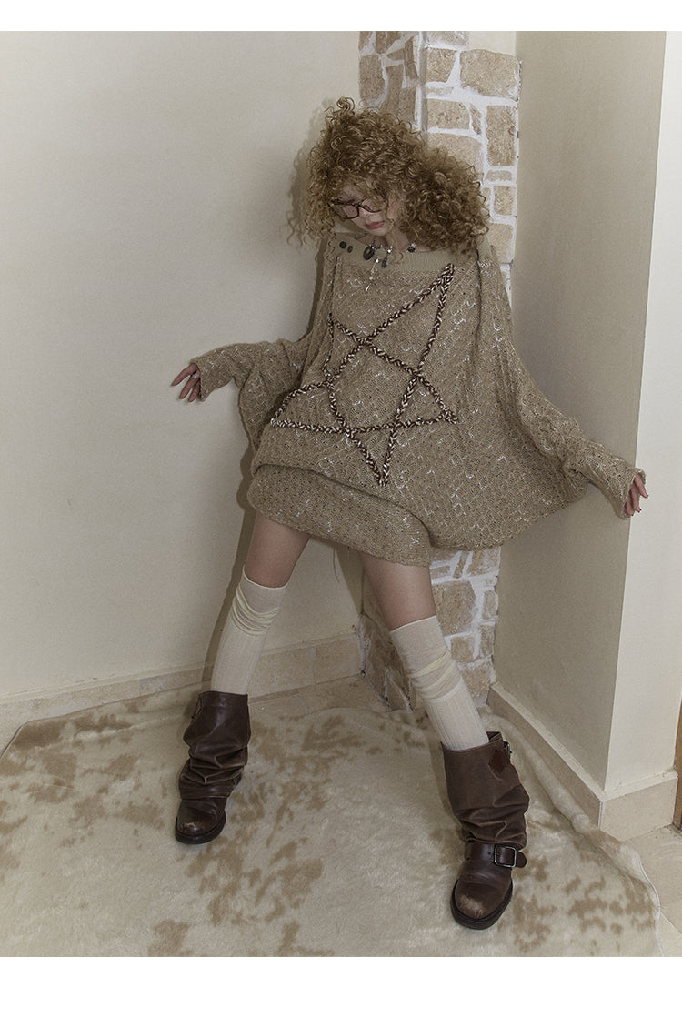 Oversized Retro Star Design Knit