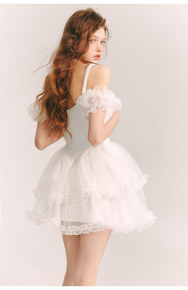 Frill Suspender Puff Skirt Short Dress