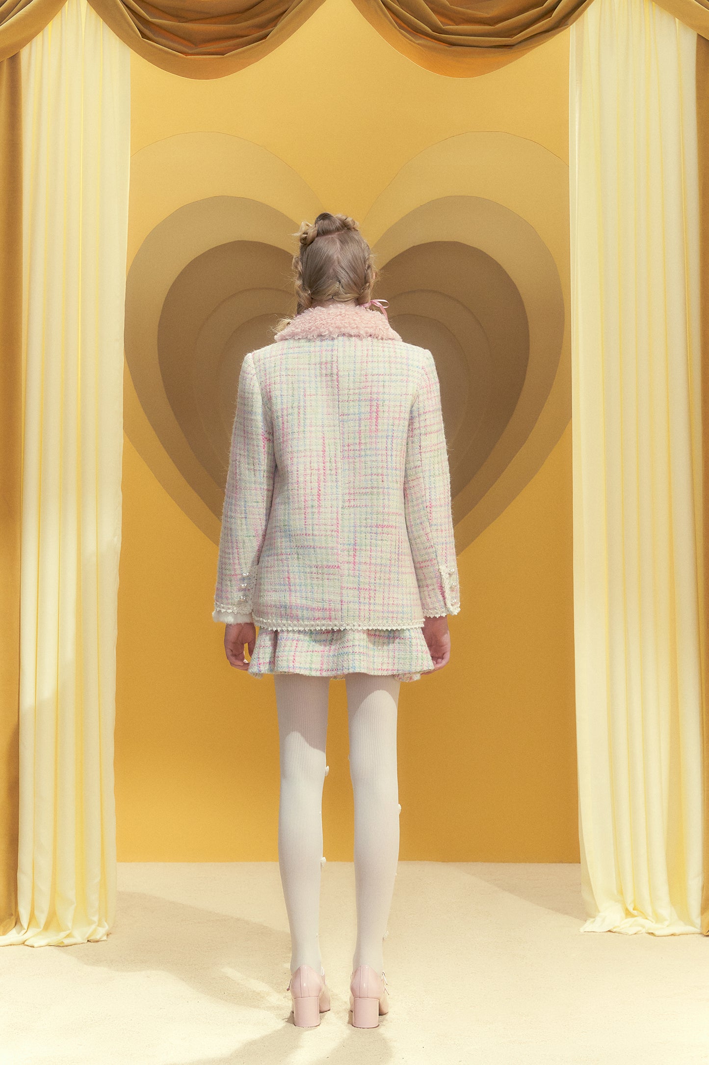 Pink checkered wool blazer ribbon set-up