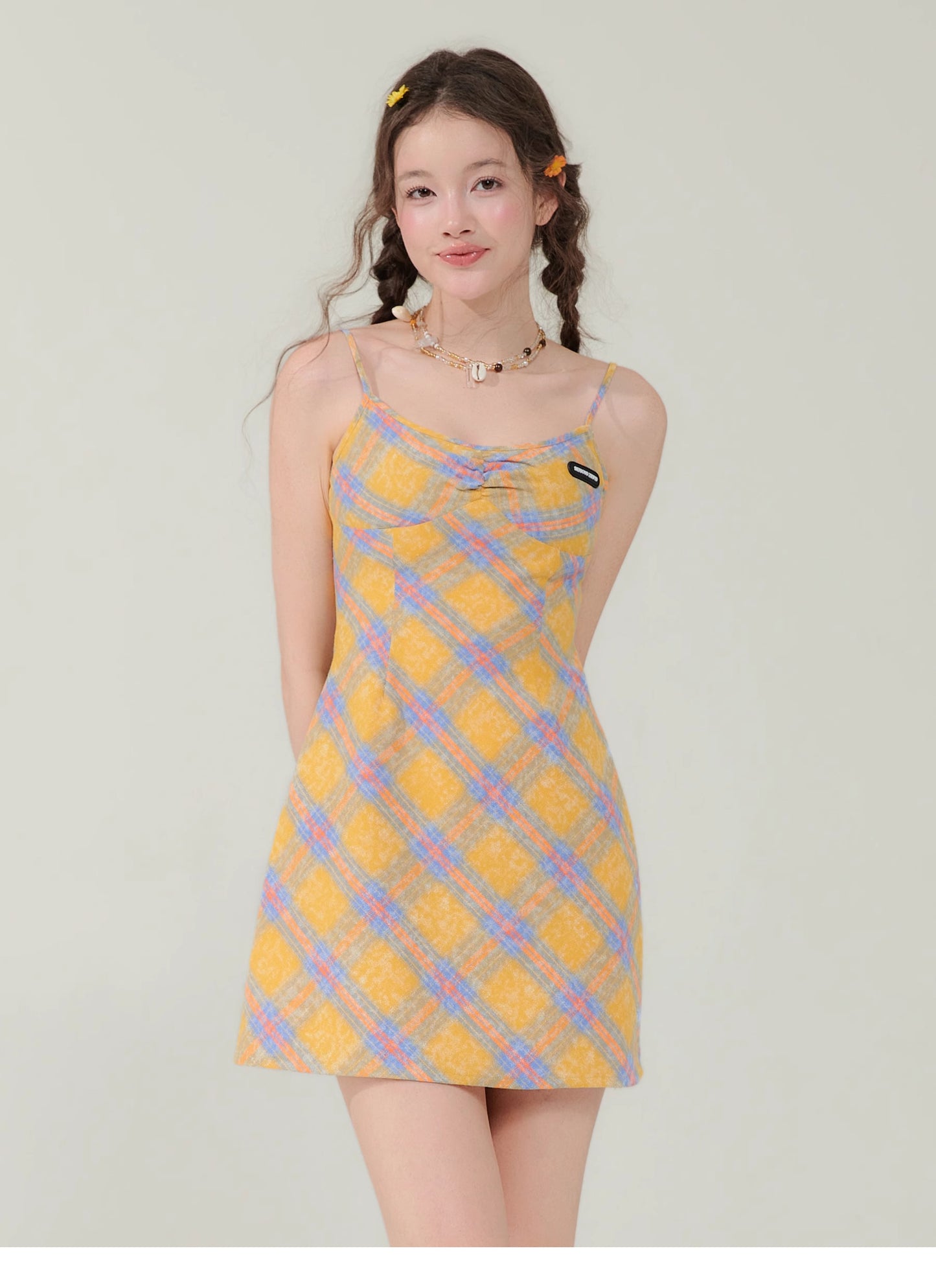 Checkered Slim Suspender Dress