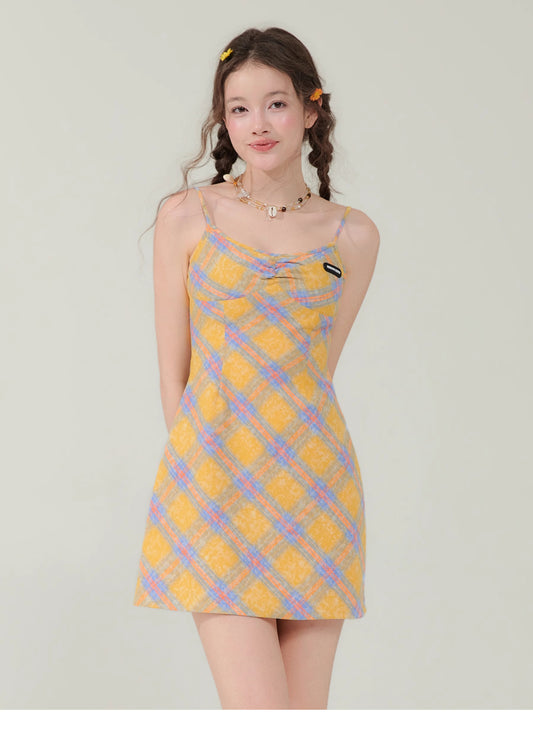 Checkered Slim Suspender Dress