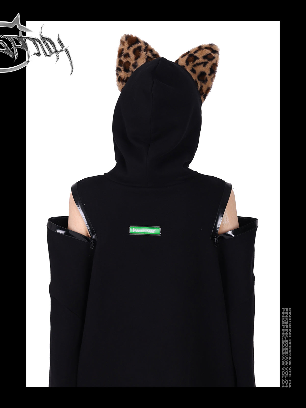 Off-the-shoulder leopard-print ear hoodie