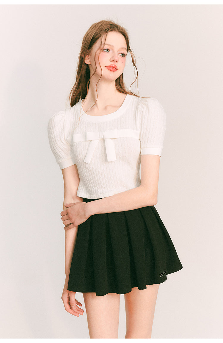 Ribbon Half Sleeve Short Knit