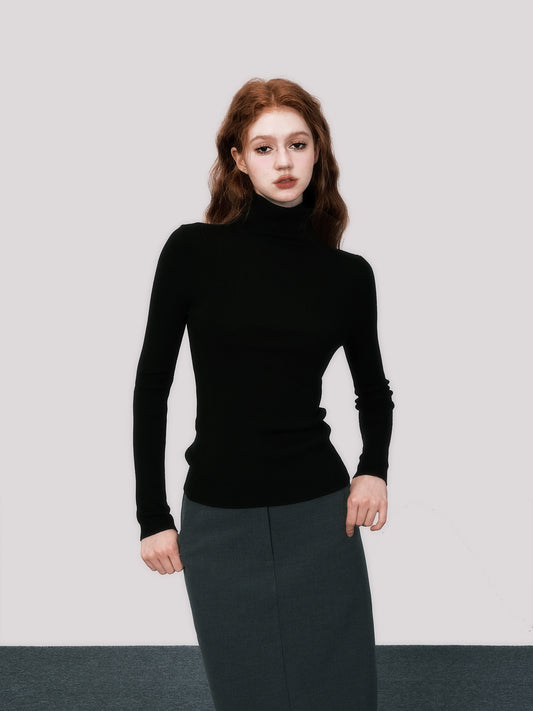 Slim Fit Wool Turtleneck Top