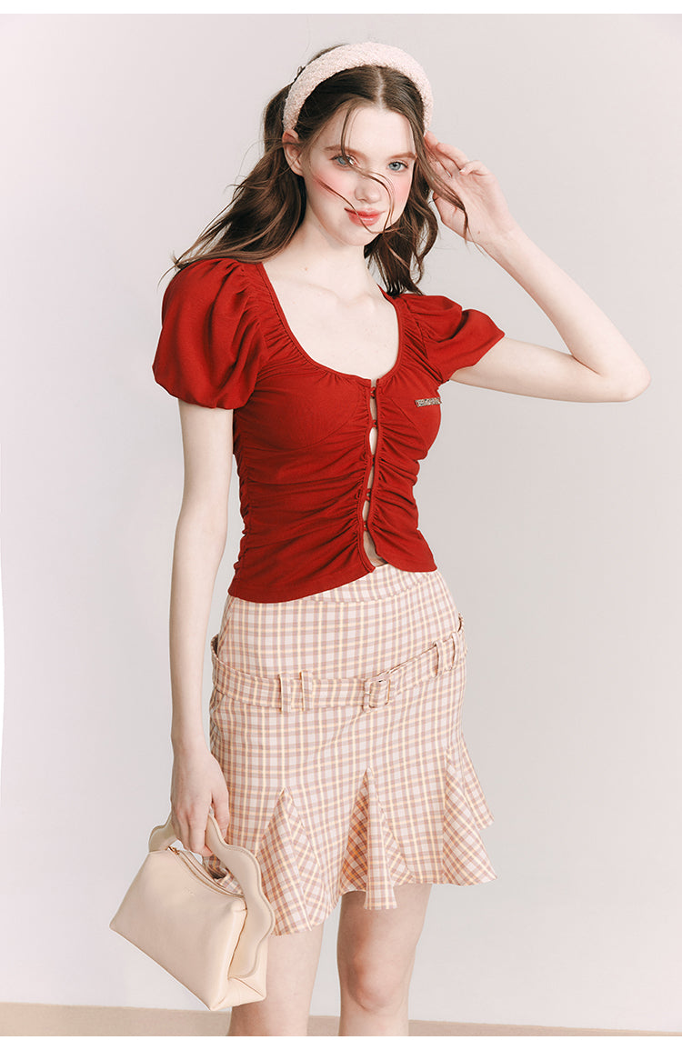 Plaid Slim Short  Length Skirt