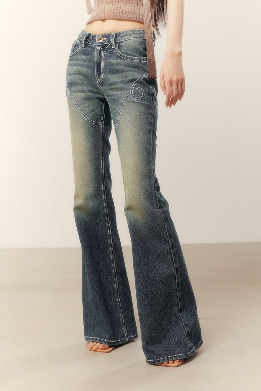 Embroidered Skinny Bootcut Flared Jeans