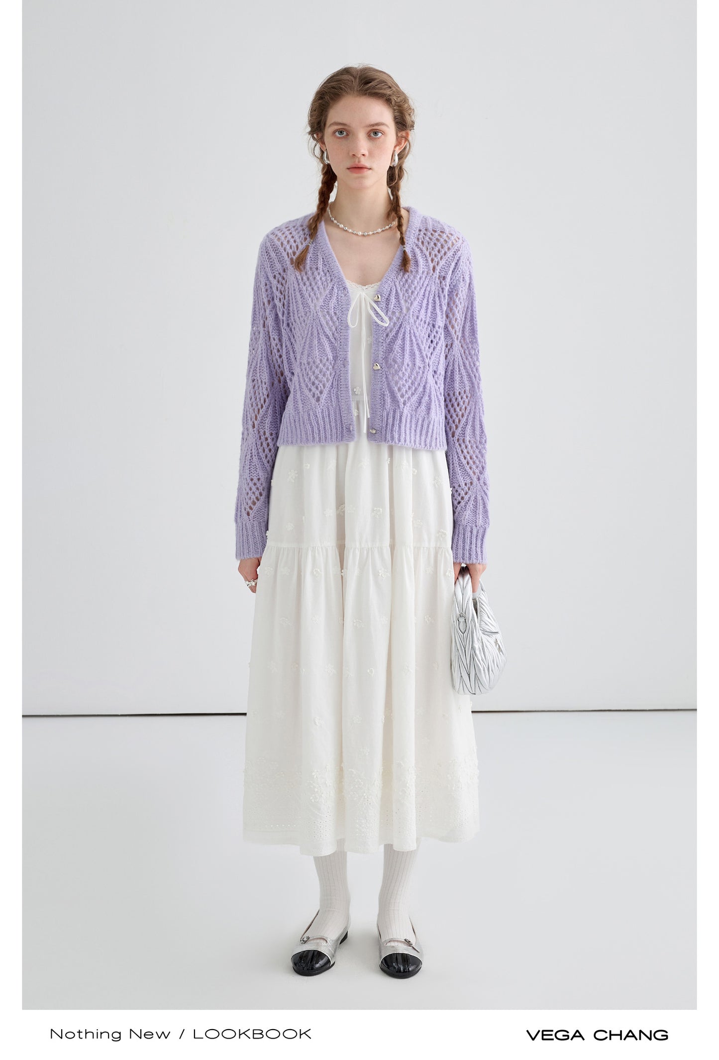 Heavy Jacquard Suspender Skirt and Cardigan