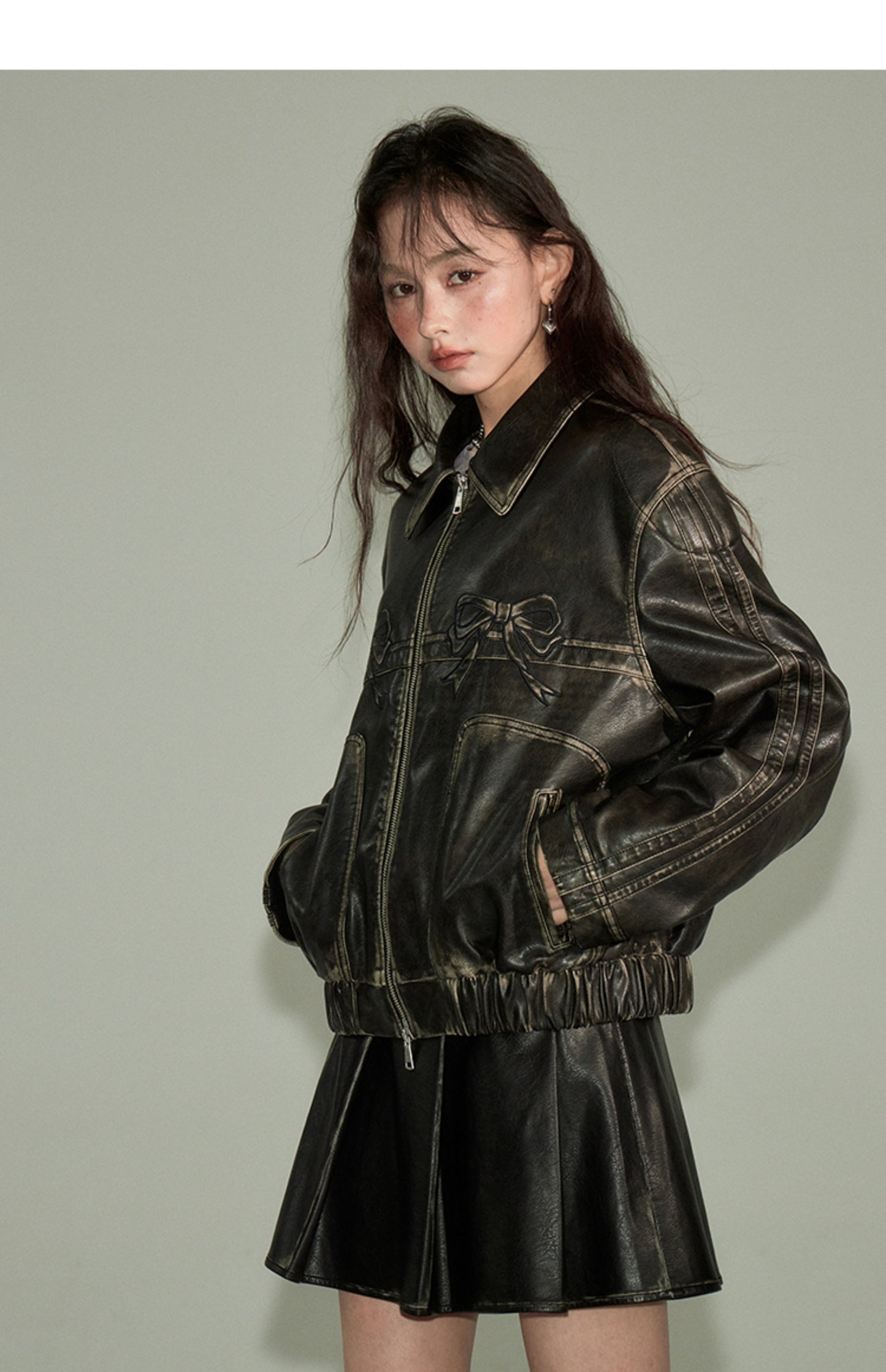 Retro Black Ribbon Leather Jacket